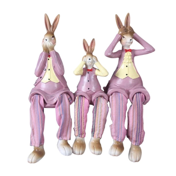 3 uds figuritas de conejo encantadoras escultura de resina pie colgante estatua de conejo para el hogar Violeta Zulema Figuras de conejitos