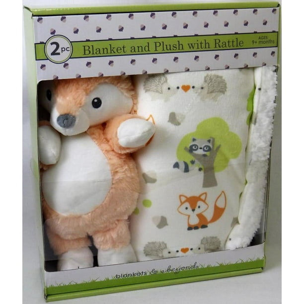 Blankets Beyond Baby Gift Set Plush Fox Rattle 30 X45 Blanket Woodland Print Walmart Com Walmart Com