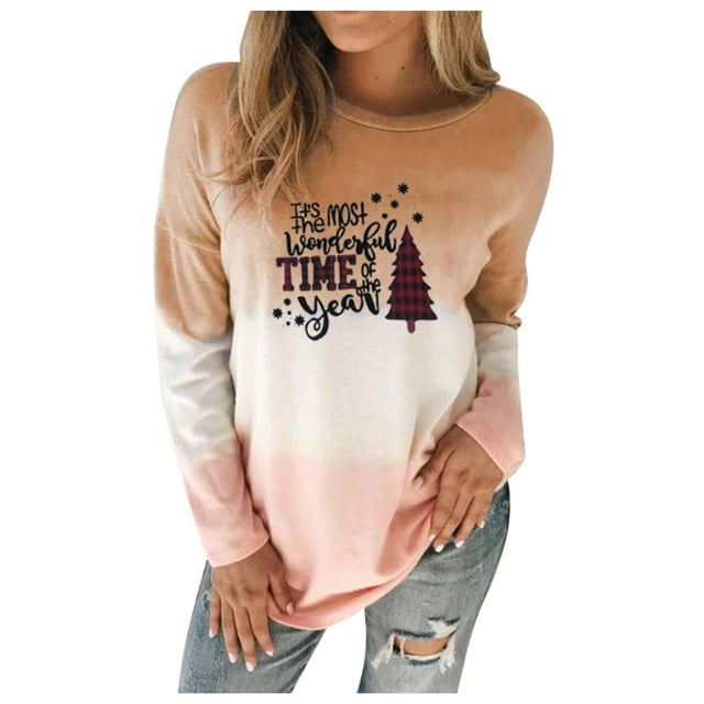 Hauts pour Femmes à Manches Longues Femmes Hauts Amples à Manches Longues Blouse Chandail Dégradé
