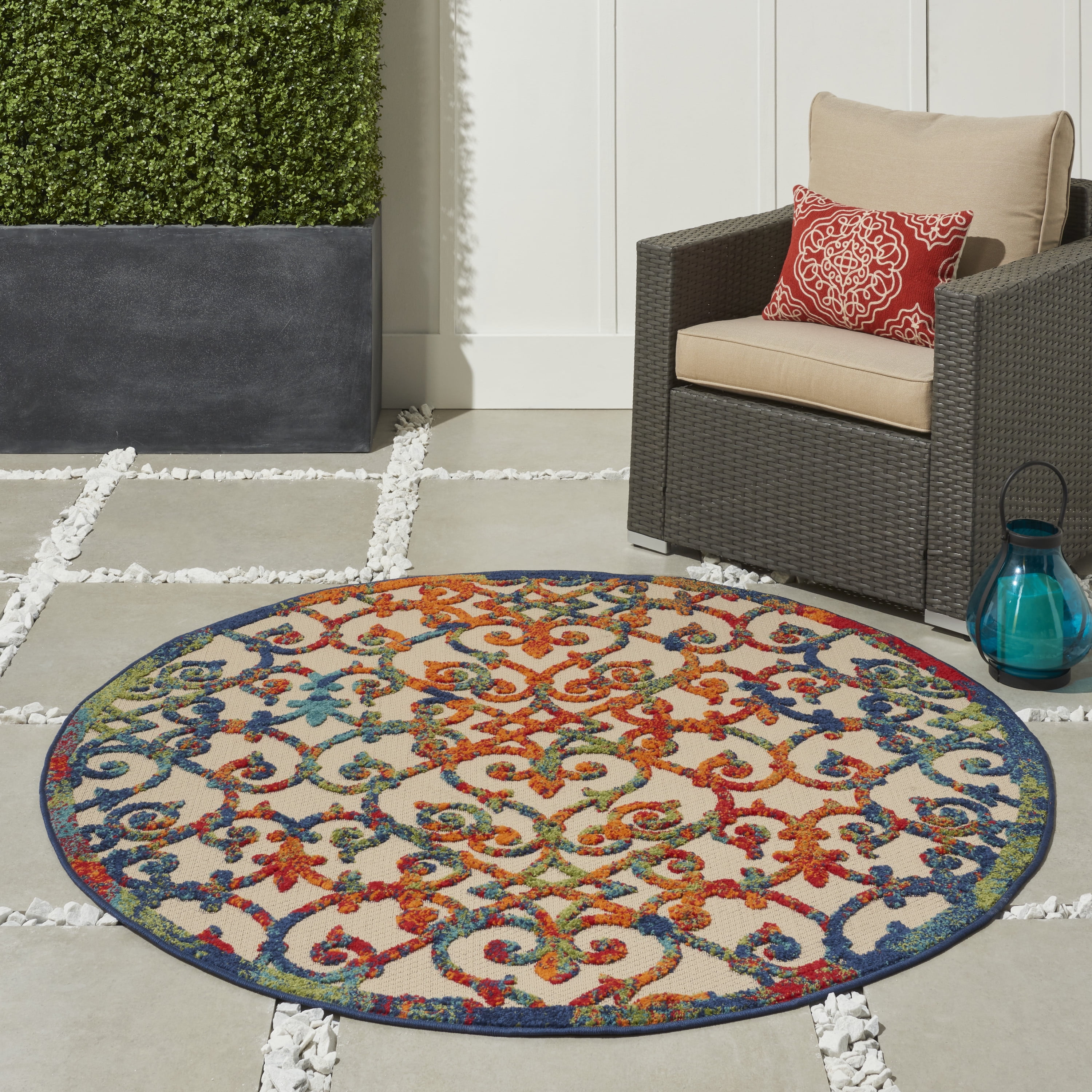 Nourison Aloha Indooroutdoor Damask Multicolor Area Rug