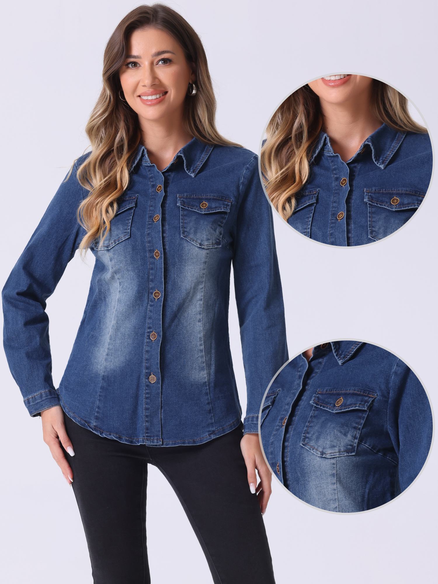DARING DIVA Women's Long Sleeve Denim Jacket S Blue