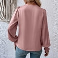 thumbnail image 4 of XFLWAM Women's Satin Silky Cowl Neck Tops Draped Wrap V Neck Ruched Front Long Sleeve Blouse Solid Color Shirt with Smocked Cuff Pink S, 4 of 7