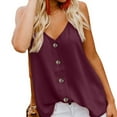 thumbnail image 2 of JGGSPWM Womens Button Down Solid Tank Top and Camisole Summer Casual Loose Spaghetti Strap Vest Tees V Neck Sleeveless Shirts Wine S, 2 of 7