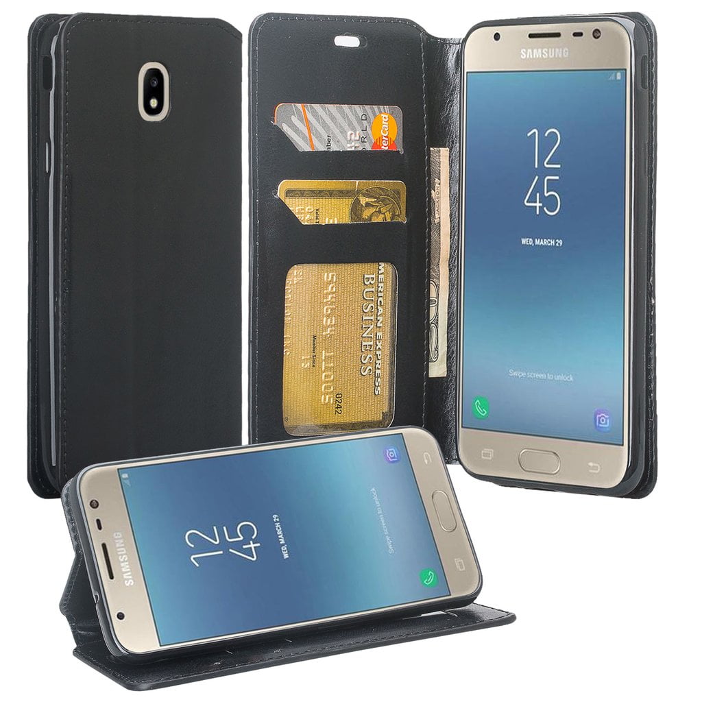 Black ERAGLOW Luxury PU Leather Wallet Flip Protective Case Cover w Card Slots & Stand for Samsung Galaxy J737 Galaxy J7 2018 Case/J7 V Case 2018/Galaxy J7 Refine Case/Galaxy J7 Star Case 