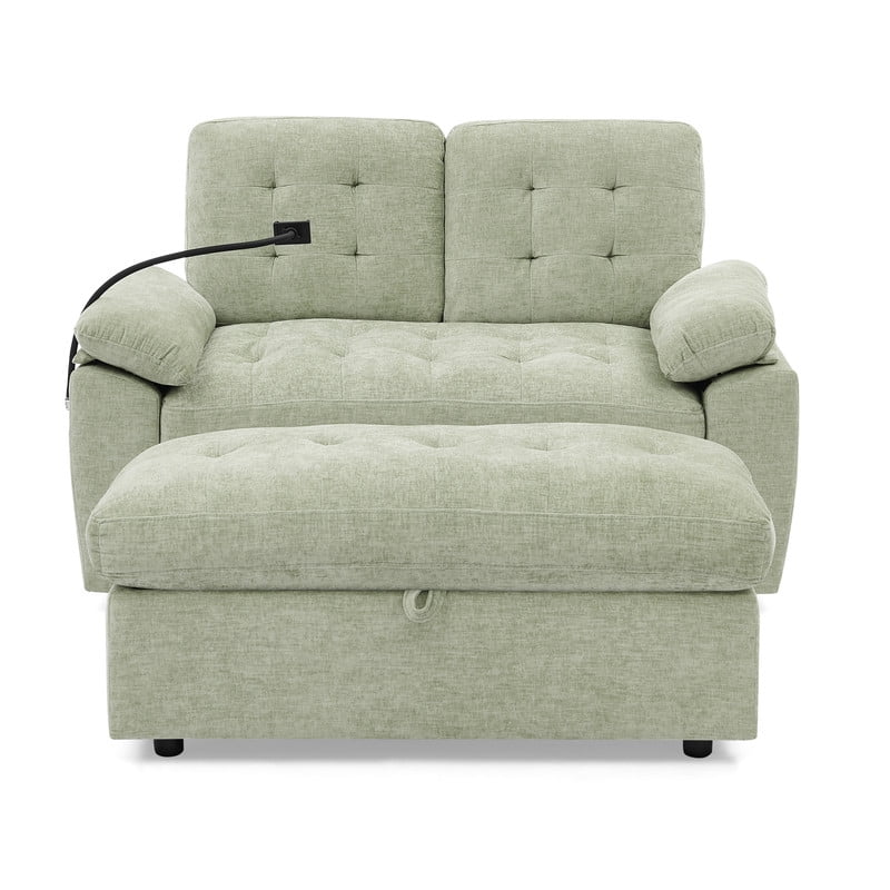 Double Sofa Recliner with Storage Ottoman, Manual Adjustable Reclining Loveseat with USB Charging Port, Phone Stand, and Soft Padded Armrests for Living Room, Apartment, and Home Theater