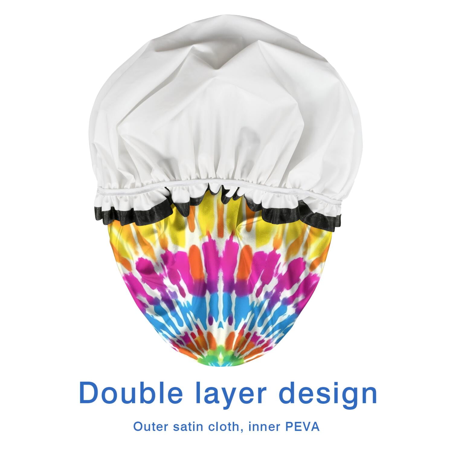 Shower Caps,Colorful Rainbow Tie Dye Spiral Pattern Waterproof Shower Cap for Women 4 Pieces,Double Reusable Hair Cover for Shower PEVA Elastic Stretch Hem