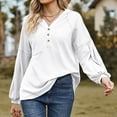 thumbnail image 6 of Lyrcatrment Womens Ribbed Hooded Tops V-Neck Loose Casual Solid Color Long Sleeve Pullover Shirt with Pocket Casual Daily Tunic Top(X-Large,White), 6 of 8