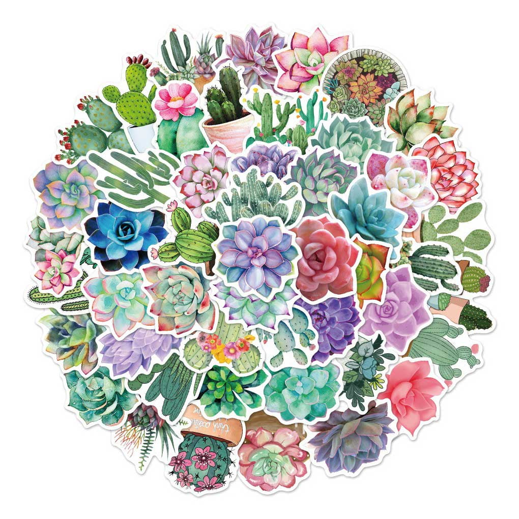 Justhard 50 Pieces Cactus Stickers Waterproof Self Luggage Decals