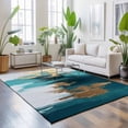 thumbnail image 3 of Area Rugs 2.7'x5', Abstract Teal Green Carpet Runner Indoor Outdoor Rugs Home Decor Aesthetic, White Gold Textured Art Non Slip Mats Washable Accent Rug for Living Room Bedroom, 3 of 8