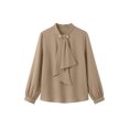 thumbnail image 4 of Iyufng Women's Stand Collar Pearl Button Blouse Tie Bow Long Sleeve Loose Office Work Daily Top, 4 of 5