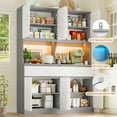 thumbnail image 4 of Homfa 8-Door Pantry Cabinet with 2 Drawers, LED Hutch Cabinet Adjustable Shelves for Kitchen Dinning Room, White & Gray, 4 of 7
