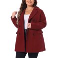 thumbnail image 3 of Women's Plus Size Notched Lapel Double Breasted Long Coat for Stylish Winter Wear 2X Dark Red, 3 of 7