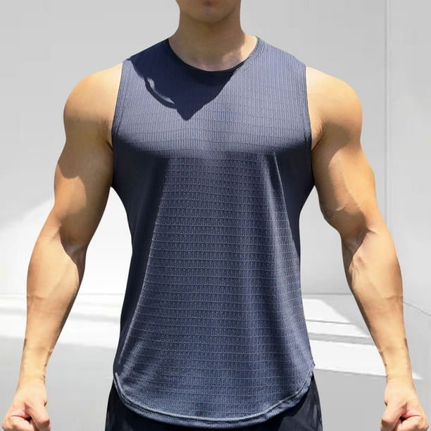 pstuiky Camisetas sin mangas para hombre, Camiseta de tirantes para hombre, color liso, para deportes al aire libre, fitness, tiras finas, transpirable. Camisas de hombre xxl