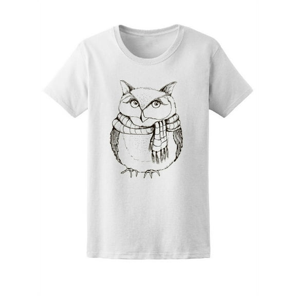 Cute Vintage Winter Owl Sketch Tee Women's -Image by Shutterstock