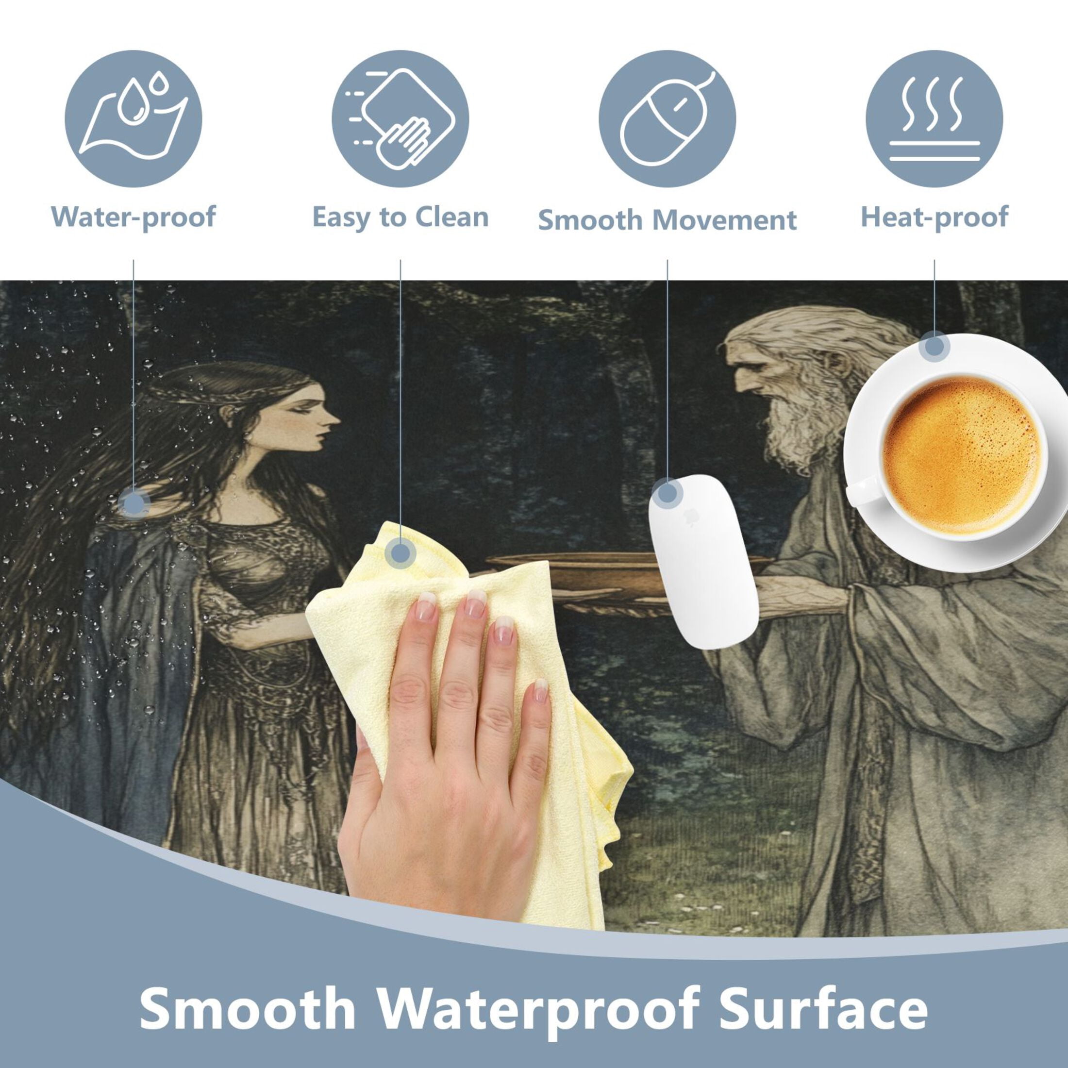 Wobogo Passing The Basin Gaming Mouse Pad Non-slip Leather Desk Mat Water Resist Keyboard Pad for Gamer Office 16.5×35.4in