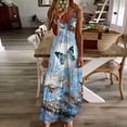 thumbnail image 1 of SMihono Robe Maxi Bohème d'Été pour Femmes Grande Taille Mode Femme Bretelles Taille Mi-Haute Col en V Sans Manches Rayée Imprimée Robe Longue de Plage, 1 of 5