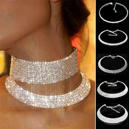 Women Crystal Rhinestone Collar Necklace Choker Necklaces Wedding Birthday