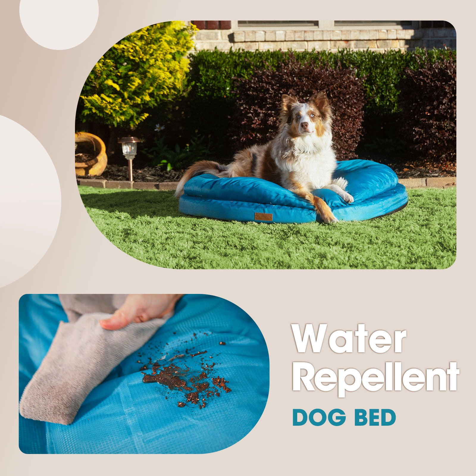 ClevaHome Orthopedic Pet Bed for Large Dogs: This mattress features a waterproof, washable surface, along with a waterproof inner liner and a non-slip bottom. Available in 42"x42"x8", blue