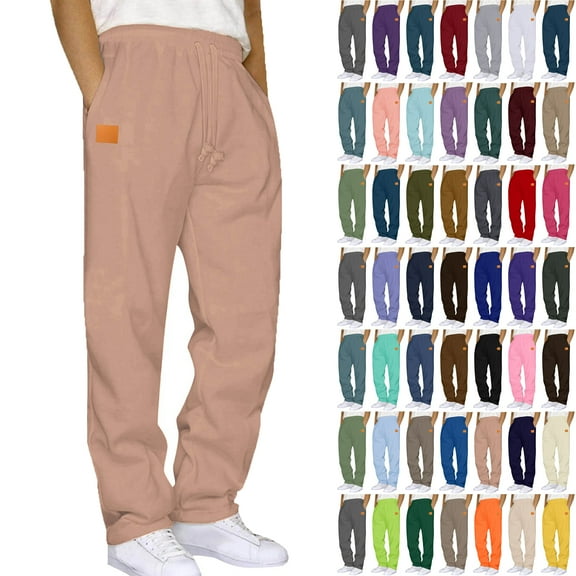 Lenago Men Sweatpants Solid Color Sports Long Pants Sweatpants Straight Leg Men's Pants Leather Label Men's Pants Sweatpants Joggers for Men