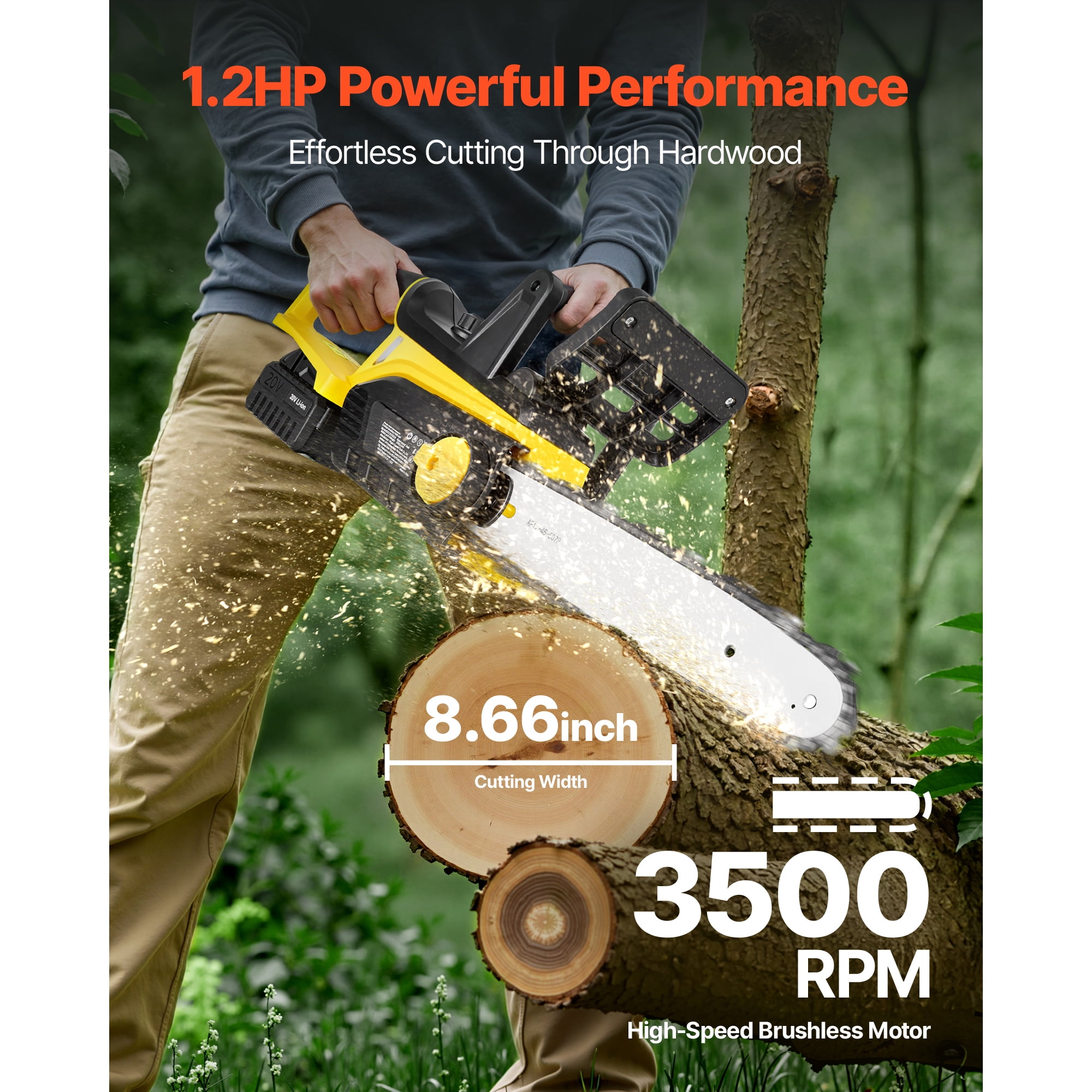 KFFKFF Cordless Chainsaw, 20V 12-Inch Brushless Electric Saw with 4.0Ah Battery and Fast Charger, Lightweight Tool for Tree Cutting, Woodwork, Pruning, and Trimming