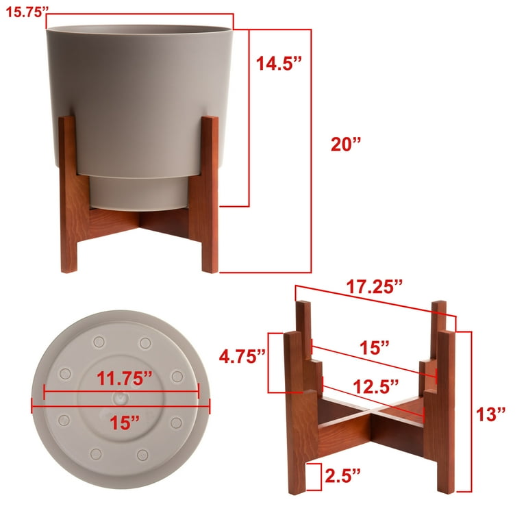 Bloem Eco Self-Watering Modern Planter Pot w/Wood Leg Stand Bloem Eco Self-Watering Modern Planter Pot w/Wood Leg Stand