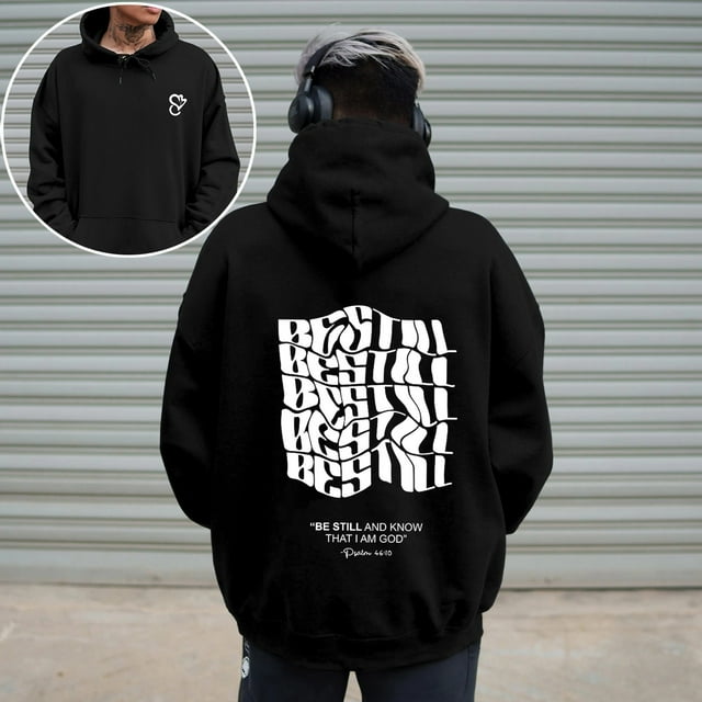 MHFRRA Sudaderas y Sudaderas para Hombre, Suéter Informal con Estampado, Sudadera con Capucha y Forro Cómodo para Uso Diario En Otoño E Invierno Negro