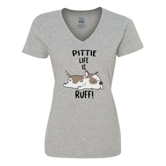 Inktastic Pittie Life is Ruff Spotted Pit Bull Women's V-Neck T-Shirt