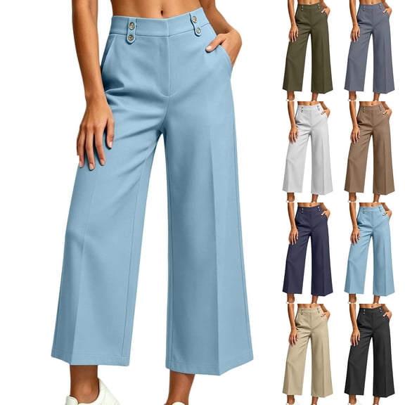 Liweisiy Wide Leg Pants For Womens Wrinkle Resistant High Waisted Suit Capri Pants Formal Casual Office Trousers White 2XL