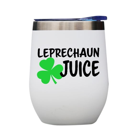 Modern Elegance St Patrick's Day Leprechaun Juice | Shamrock | Insulated Wine Tumbler | 12oz with Steel Straw | St. Patrick's Day Cups | Lucky mug | Irish gifts