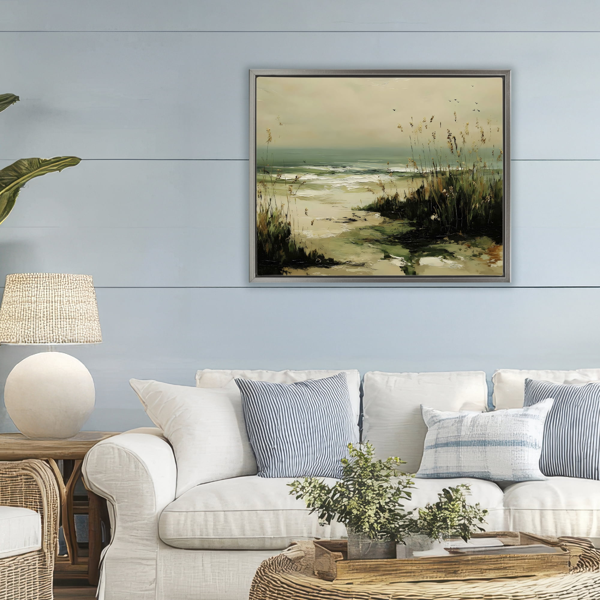 Stupell Industries Sea Oats on the Beach Gray Framed Floater Canvas Wall Art, design by Franklyn Gregory