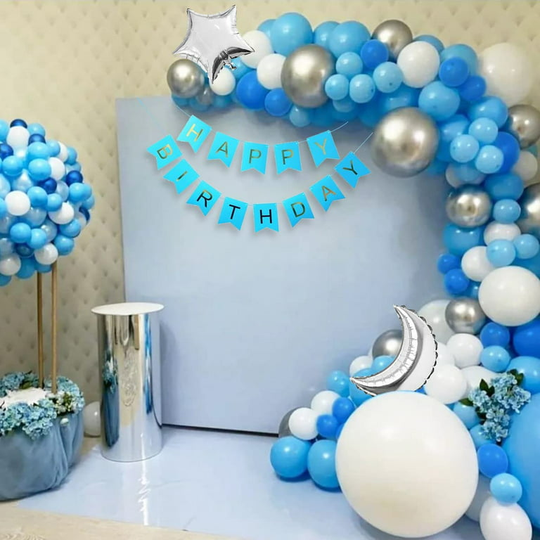 MMTX 1 Year Old Boy Birthday Decorations, Blue Prince 1 Year Old Birthday  Party Decoration Kid, Blue White Silver Balloon Garland for Boy 1st Baby