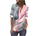 thumbnail image 1 of ICHUANYI Clearance Women's Summer Print Long Sleeve Shirts Zip Casual Tunic V-Neck Rollable Blouse Tops(Pink, S) ICHUANYI WER2023081109073, 1 of 4