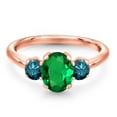 thumbnail image 3 of Gem Stone King 1.29 Ct Oval Green Nano Emerald Blue Diamond 18K Rose Gold Plated Silver Ring, 3 of 6