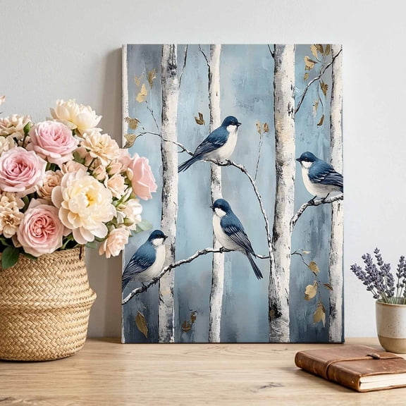 Canvas Wall Art Bird Canvas Art Print Birch Tree Pictures Wall Decor for Living Room Bedroom Artwork Decorations Stretched Framed Ready to Hang 8"x10"