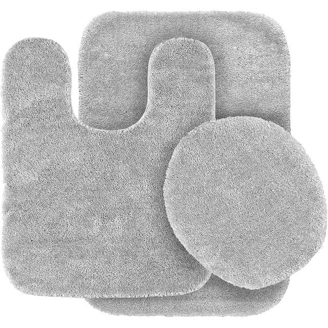 Juego de 3 alfombras de baño elegantes, funda para asiento de inodoro, antideslizante, color plateado, n.° 6, flufly, súper suave para la decoración del baño.
