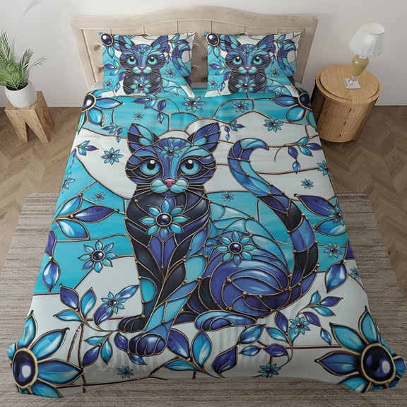 Lotusprinthandmade Colorful Cute Cat Bedding Set 60 x 80 Inch