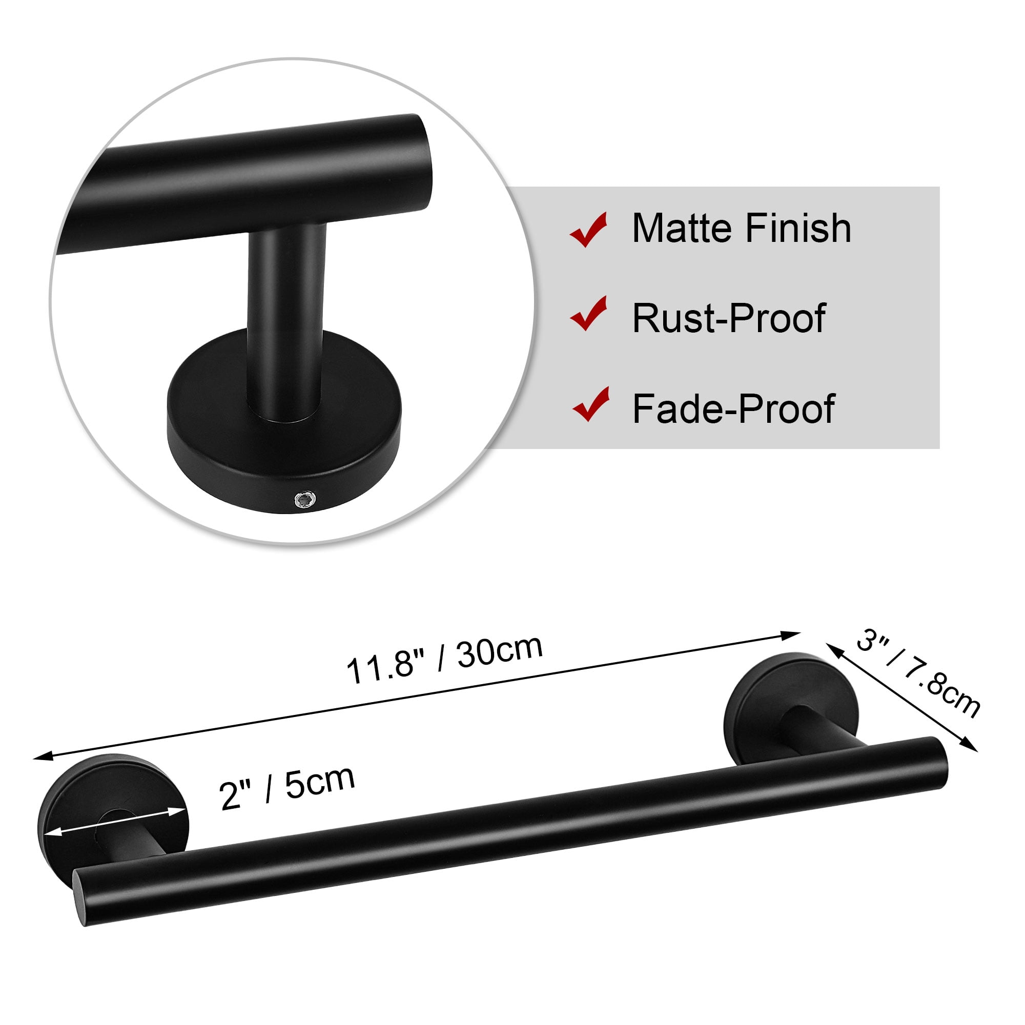 Unique Bargains Towel Bar Wall Mounted Stainless Steel Towel Hanger for Washroom Black