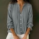 thumbnail image 2 of Tops de Manga Larga de las Mujeres de Color Sólido Casual con Detalle Del Botón Plisado, Blusa de Lino con Cuello en V para el Otoño Diario, 2 of 8