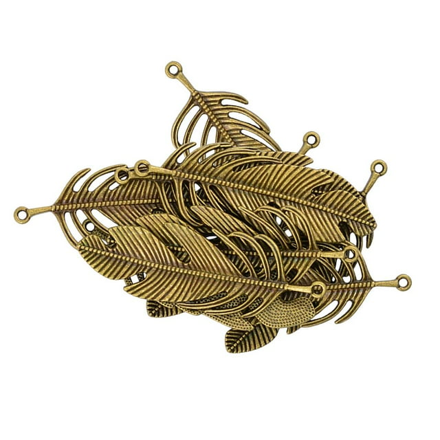 10 Piezas de Antigüedades Filigrana India de Plumas Colgante 70 Mm de Bronce