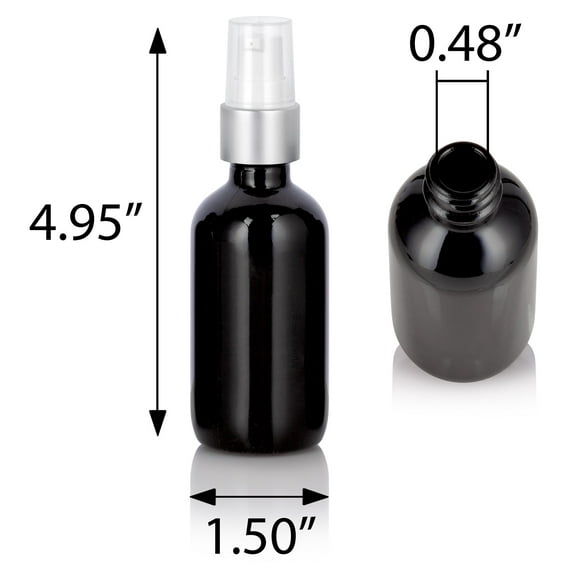 Black Glass Boston Round Bottle with Silver Treatment Pump (12 Pack)
