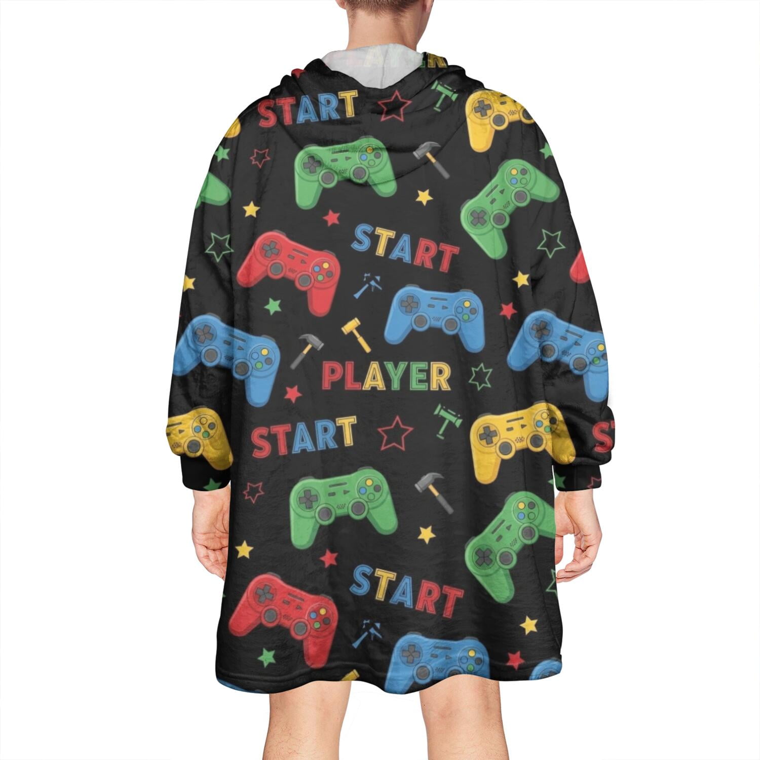 Wearable Oversized Blanket,Multicolor Controllers Games Text Black Pattern Wearable Blanket Hoodie for Adults,Cozy Hooded Blankets with Super Pockets,Super Warm Fuzzy Pullover for Women & Men