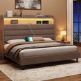 thumbnail image 2 of Papajet King Bed Frame with Charging Station and LED Light,Wingback Storage Headboard,No Box Spring Needed,Sherpa Khaki, 2 of 8