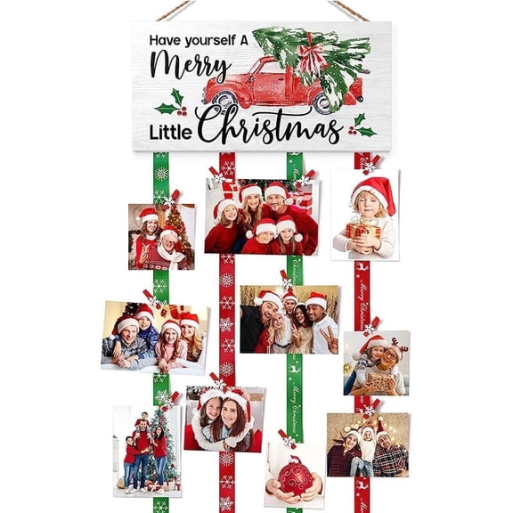 Sinkoo Christmas Card Holder Display, Merry Christmas Wooden Hanging Picture Frames Holder, Xmas Card Display for Wall Door Window Home Decor