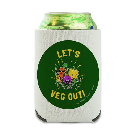 Let's Veg Out Vegetables Rock Relax Funny Humor Can Cooler - Drink Sleeve Hugger Collapsible Insulator - Beverage Insulated Holder