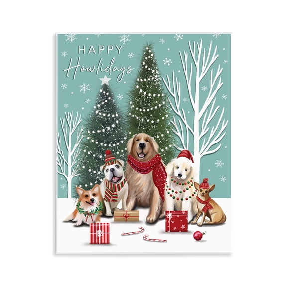 Stupell Industries Festive Winter Dogs Scene Animals Painting Unframed Art Print Wall Art, 11 x 14