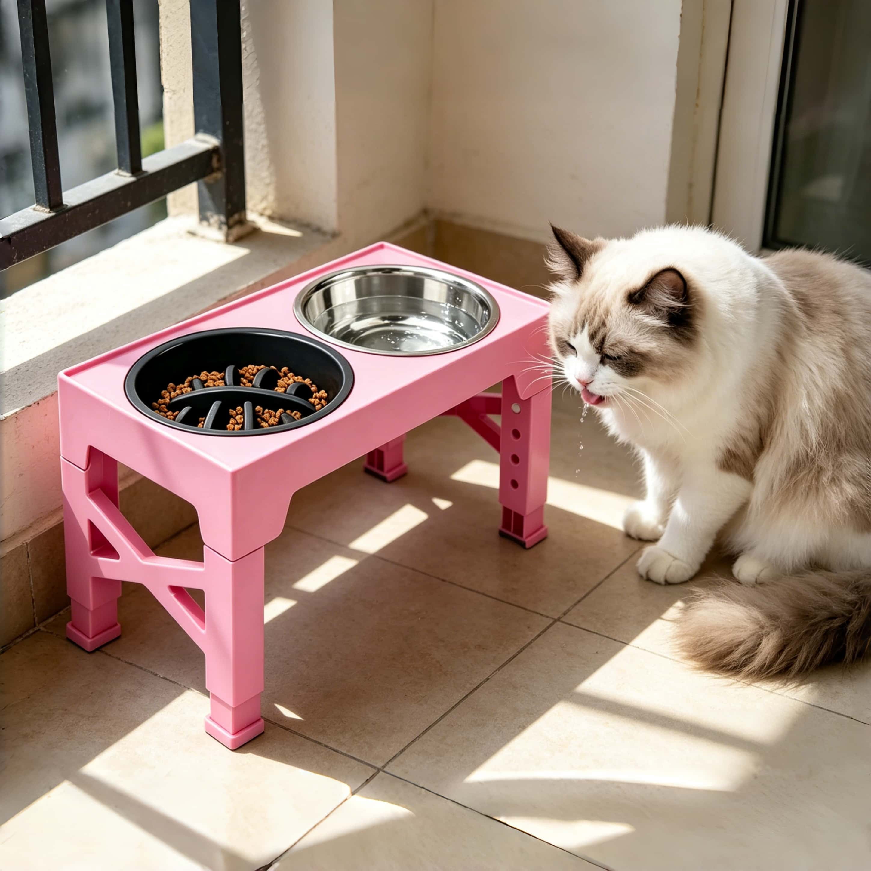 Ceenwes The height-adjustable pet high stand dog bowl with 5 adjustable heights comes with 2 stainless steel dog water bowls and 1 slow feeding dog bowl, suitable for small, medium and large dogs