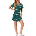 thumbnail image 2 of INSPIRE CHIC Women's Nightshirt Round Neck Short Sleeves Sleepshirt Striped Nightgown L Blue Green, 2 of 6
