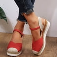 thumbnail image 3 of Modisza Women Espadrilles Wedge Sandals Summer Casual Walking Sandal Closed Toe Arch Support Shoes with Buckles Ankle Strap Red Size 5.5, 3 of 8