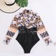 thumbnail image 5 of Trajes de baño de una pieza para mujer, de manga larga con almohadilla para el pecho, sin aros, estampado en V, bañador tipo bóxer para mujer, trajes de baño para mujer, moda de playa para mujer, 5 of 6