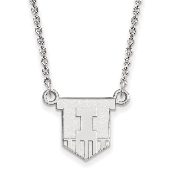 Sterling Silver Official Licensed Collegiate 18in University of Illinois (UI) Small Pendant w/Necklace